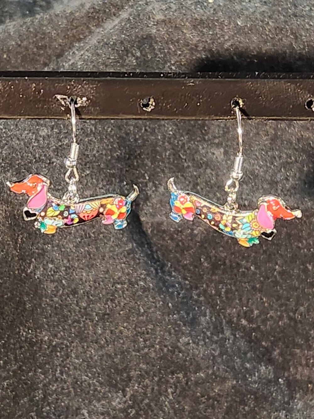 Colorful Enamel Dachshund Dog Dangle Earrings